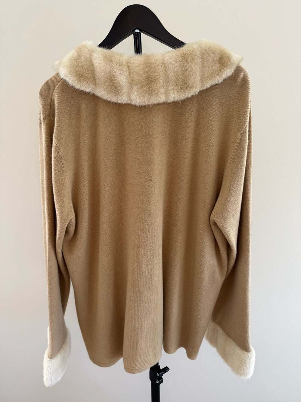 Vintage Y2K Elisabeth by Liz Claiborne Camel Faux Fur Trim Cardigan Sweater-2X - Picture 2 of 6